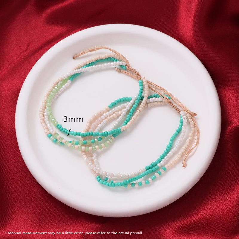 Three Layer Blue Green Pink Colorful Custom Handmade Wholesale Women Ajustable Braided Macrame Glass Crystal Seed Beads Bracelet
