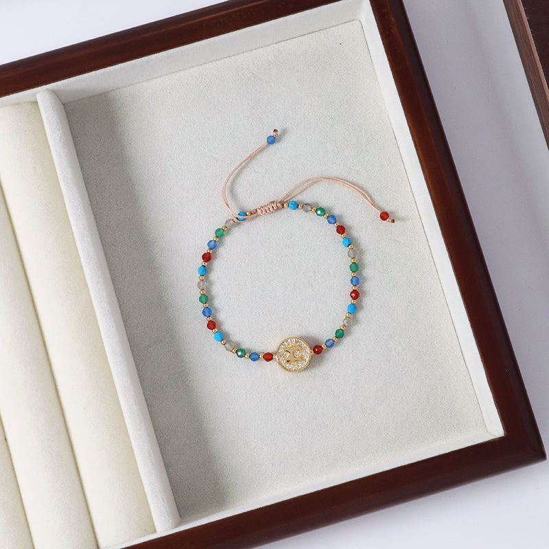 New Arrival Customized Handmade Ajustable Gold Plated CZ Charm Woven Macrame Natural Stone Beads Bracelet For Gift Women