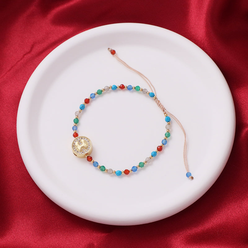 New Arrival Customized Handmade Ajustable Gold Plated CZ Charm Woven Macrame Natural Stone Beads Bracelet For Gift Women