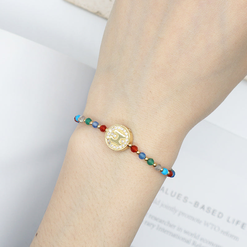 New Arrival Customized Handmade Ajustable Gold Plated CZ Charm Woven Macrame Natural Stone Beads Bracelet For Gift Women