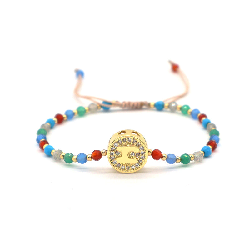 New Arrival Customized Handmade Ajustable Gold Plated CZ Charm Woven Macrame Natural Stone Beads Bracelet For Gift Women