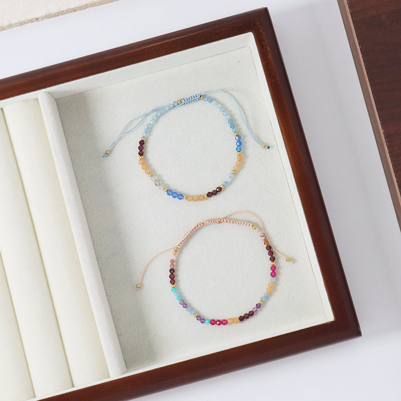 New Bulk Sale Fashion Customized Handmade Ajustable Gold Plated Charm Natural Stone Beads Macrame Woven Bracelet For Women Gift
