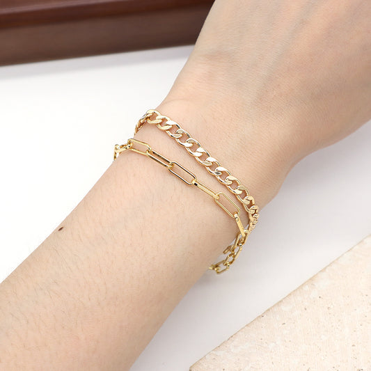 Good Quality China Factory Wholesale Fashionable Customized Women Gift Manufacture Gold Plated Double Layer Chain Bracelet