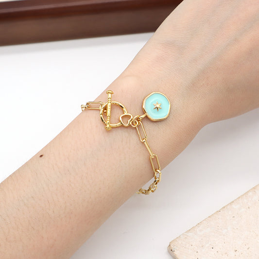 Wholesale China Factory Fashion Custom Gift OT Clasp Chain Bracelet Jewelry Gold Plated Blue Enamel Charm Bracelet For Women