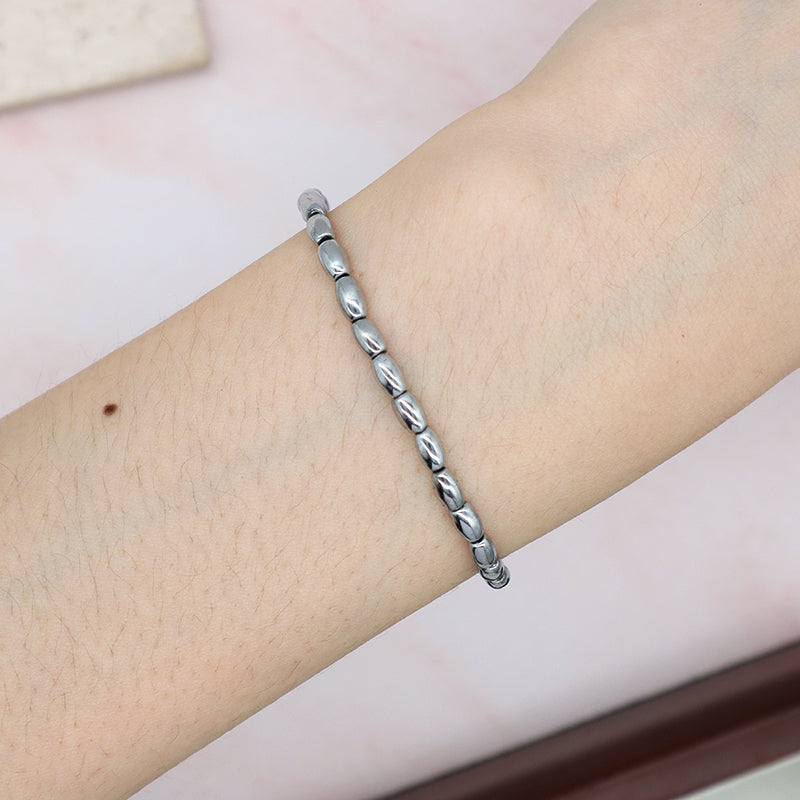 Newest Wholesale Fashionable Customized Women Man Jewelry Handmade Elastic Rhodium Plated Natural Stone Hematite Beads Bracelet