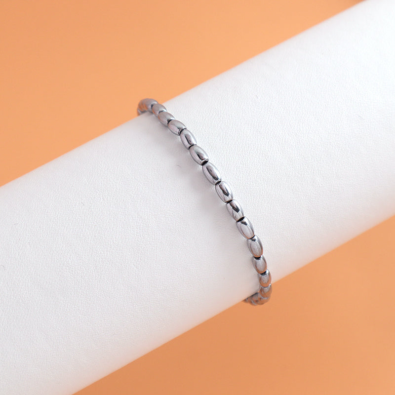 Newest Wholesale Fashionable Customized Women Man Jewelry Handmade Elastic Rhodium Plated Natural Stone Hematite Beads Bracelet