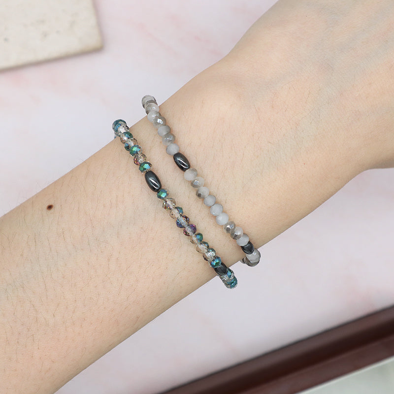 Manufacture Handmade China Factory Wholesale OEM Custom Women Jewelry Ajustable Elastic Hematite Glass Crystal Beaded Bracelet