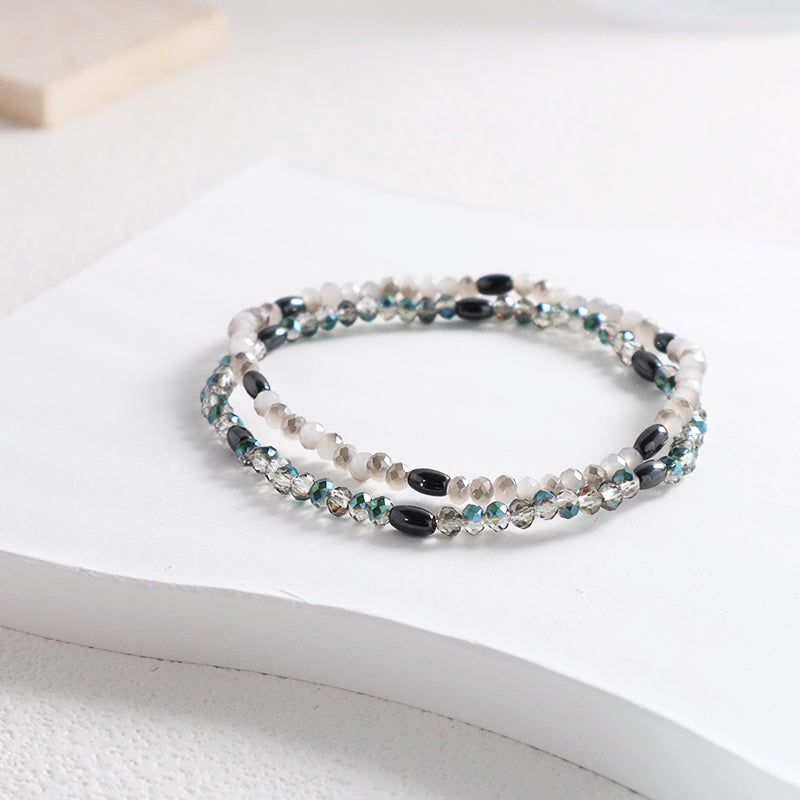 Manufacture Handmade China Factory Wholesale OEM Custom Women Jewelry Ajustable Elastic Hematite Glass Crystal Beaded Bracelet