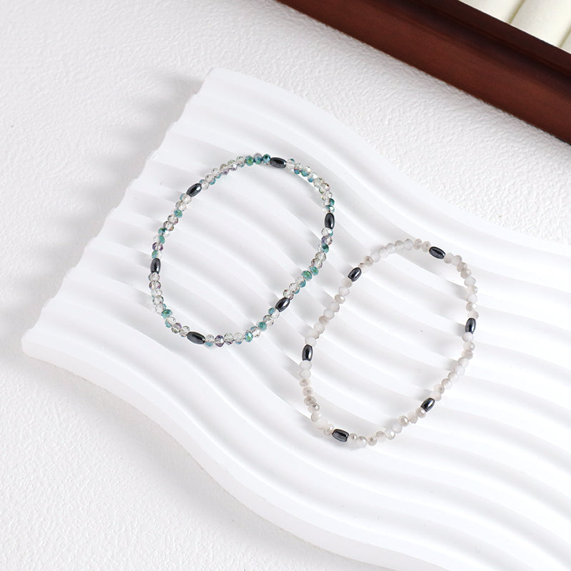 Manufacture Handmade China Factory Wholesale OEM Custom Women Jewelry Ajustable Elastic Hematite Glass Crystal Beaded Bracelet