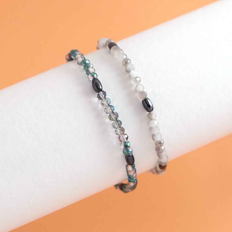 Manufacture Handmade China Factory Wholesale OEM Custom Women Jewelry Ajustable Elastic Hematite Glass Crystal Beaded Bracelet