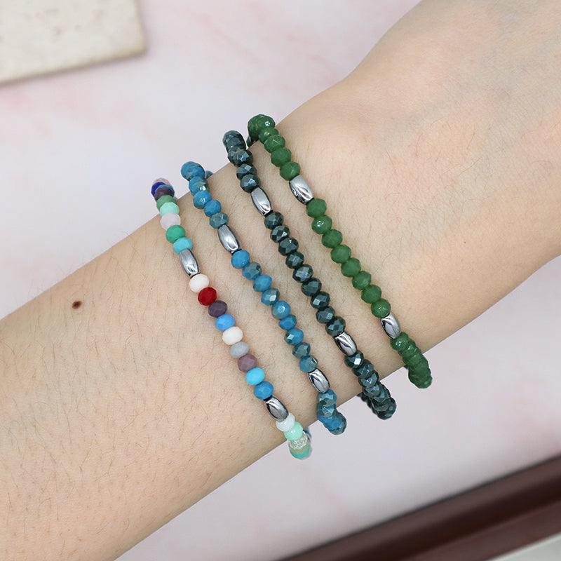 OEM Wholesale Custom Women Handmade China Factory Jewelry Ajustable Colorful Elastic Glass Crystal Hematite Beaded Bracelet