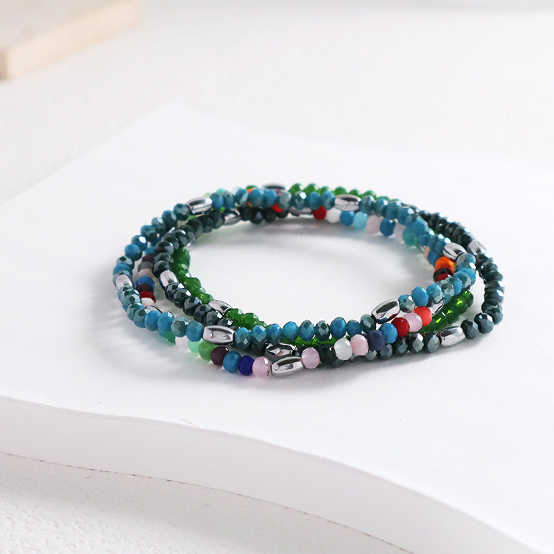OEM Wholesale Custom Women Handmade China Factory Jewelry Ajustable Colorful Elastic Glass Crystal Hematite Beaded Bracelet