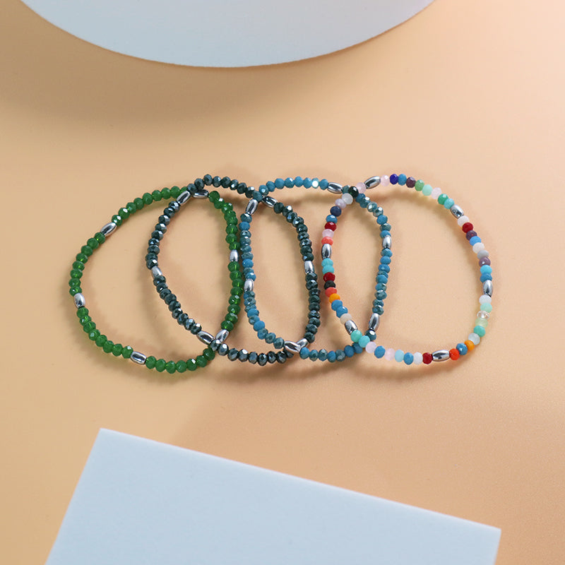 OEM Wholesale Custom Women Handmade China Factory Jewelry Ajustable Colorful Elastic Glass Crystal Hematite Beaded Bracelet