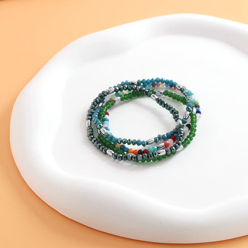 OEM Wholesale Custom Women Handmade China Factory Jewelry Ajustable Colorful Elastic Glass Crystal Hematite Beaded Bracelet