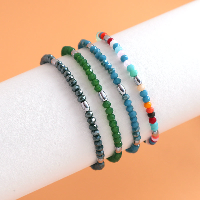 OEM Wholesale Custom Women Handmade China Factory Jewelry Ajustable Colorful Elastic Glass Crystal Hematite Beaded Bracelet