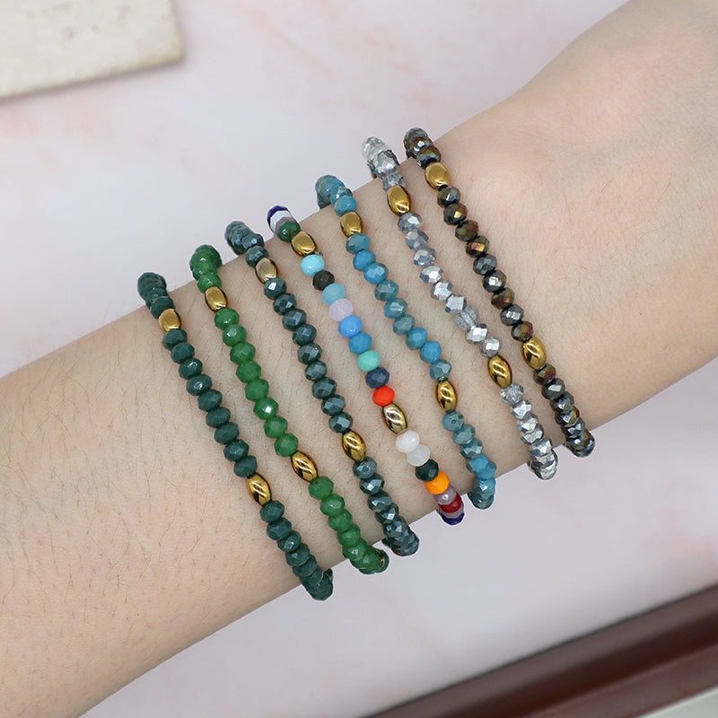 Handmade Custom Factory Wholesale OEM Women Jewelry Ajustable Elastic Colorful Glass Crystal Gold Plated Hematite Beads Bracelet