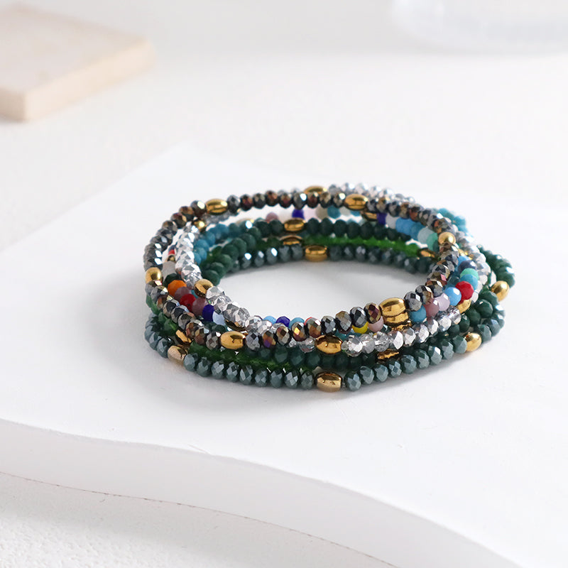 Handmade Custom Factory Wholesale OEM Women Jewelry Ajustable Elastic Colorful Glass Crystal Gold Plated Hematite Beads Bracelet