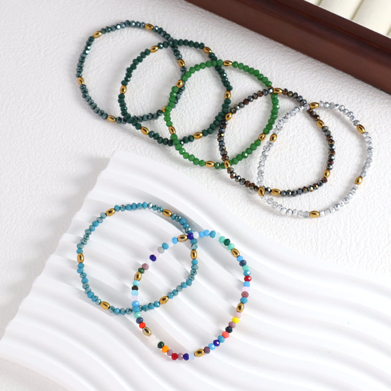 Handmade Custom Factory Wholesale OEM Women Jewelry Ajustable Elastic Colorful Glass Crystal Gold Plated Hematite Beads Bracelet