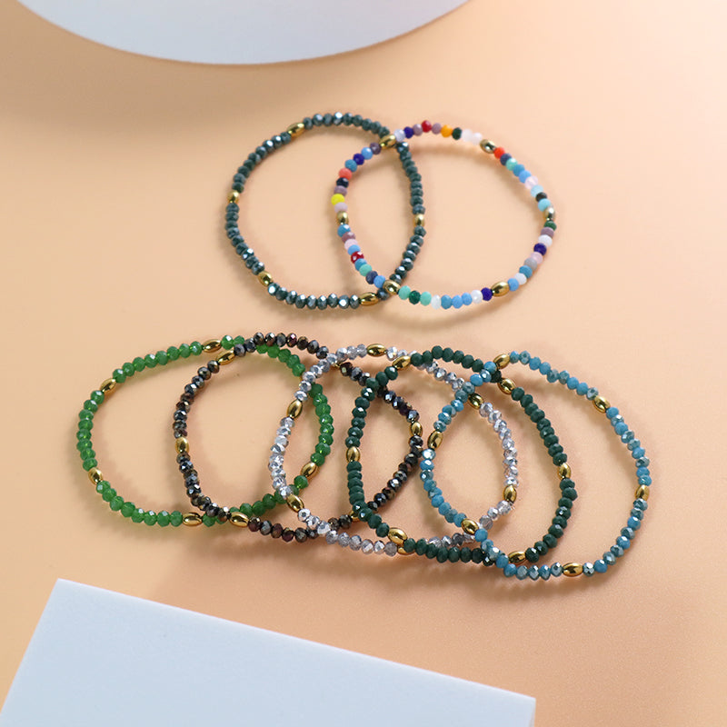 Handmade Custom Factory Wholesale OEM Women Jewelry Ajustable Elastic Colorful Glass Crystal Gold Plated Hematite Beads Bracelet
