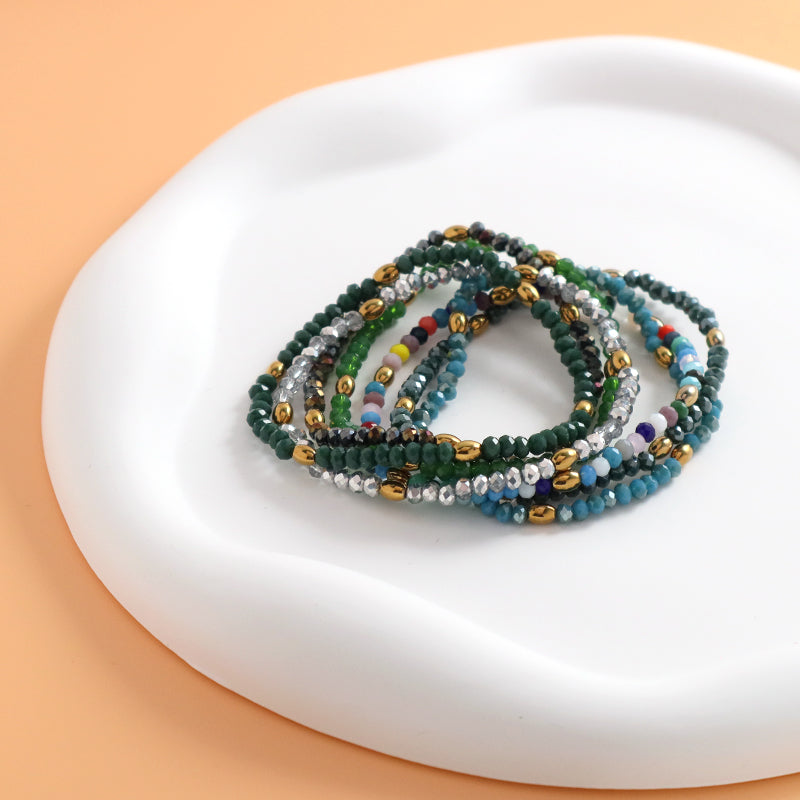 Handmade Custom Factory Wholesale OEM Women Jewelry Ajustable Elastic Colorful Glass Crystal Gold Plated Hematite Beads Bracelet