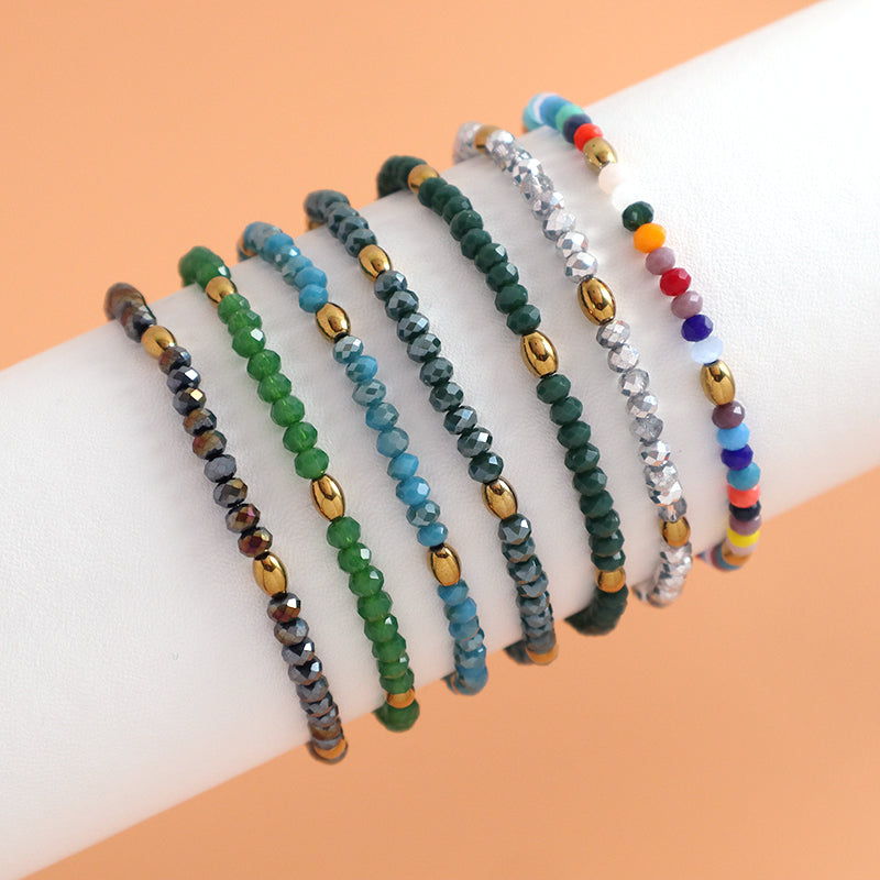 Handmade Custom Factory Wholesale OEM Women Jewelry Ajustable Elastic Colorful Glass Crystal Gold Plated Hematite Beads Bracelet