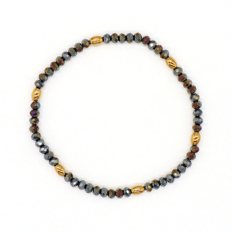 Handmade Custom Factory Wholesale OEM Women Jewelry Ajustable Elastic Colorful Glass Crystal Gold Plated Hematite Beads Bracelet
