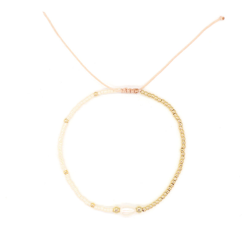 Wholesale Fashion Jewelry Handmade Custom Gold Plated Beads Adjustable Fresh Water Pearl Braided Woven Macrame Miyuki Bracelet