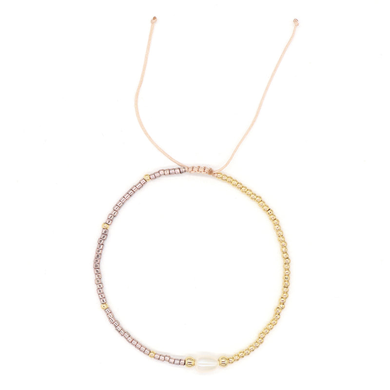 Wholesale Fashion Jewelry Handmade Custom Gold Plated Beads Adjustable Fresh Water Pearl Braided Woven Macrame Miyuki Bracelet