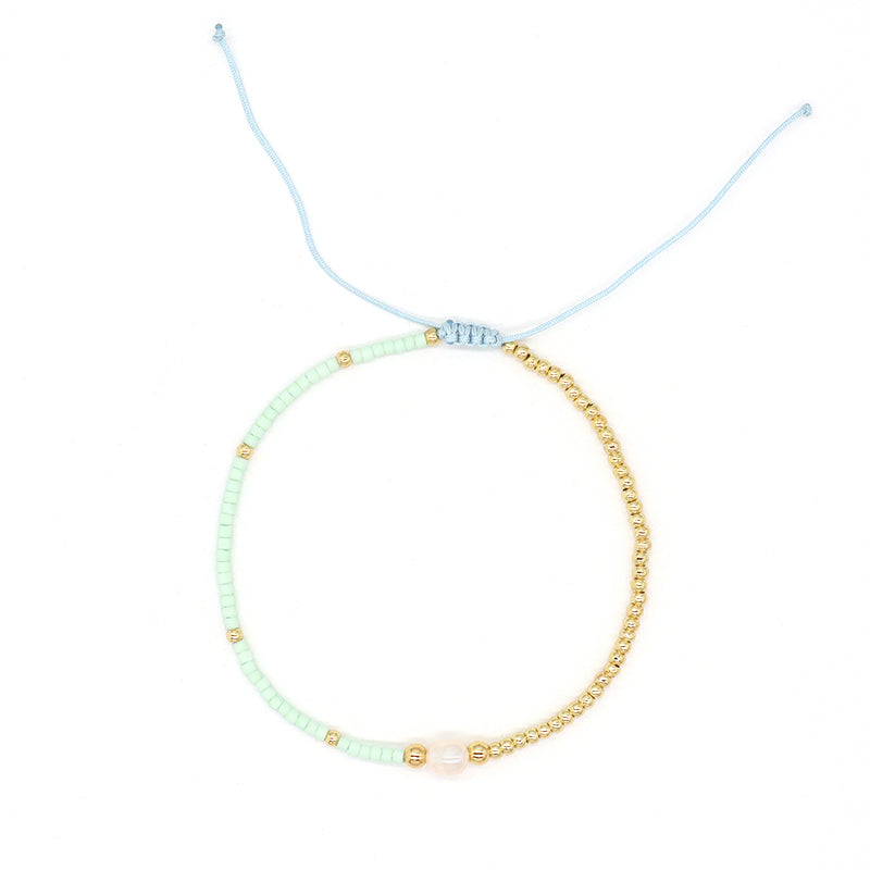 Wholesale Fashion Jewelry Handmade Custom Gold Plated Beads Adjustable Fresh Water Pearl Braided Woven Macrame Miyuki Bracelet