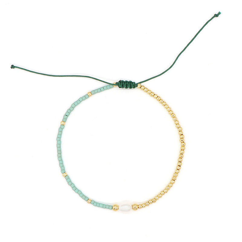 Wholesale Fashion Jewelry Handmade Custom Gold Plated Beads Adjustable Fresh Water Pearl Braided Woven Macrame Miyuki Bracelet