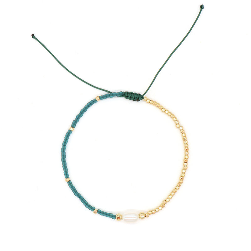 Wholesale Fashion Jewelry Handmade Custom Gold Plated Beads Adjustable Fresh Water Pearl Braided Woven Macrame Miyuki Bracelet