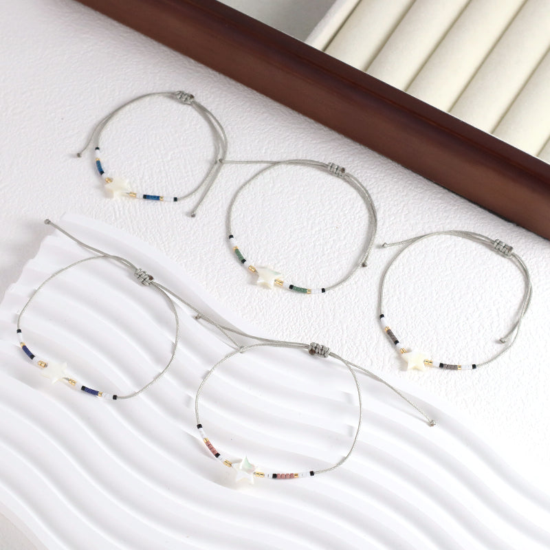 New Arrival Wholesale Fashion Jewelry Handmade Custom Adjustable Braided Woven Macrame Shell Star Charm Miyuki Beads Bracelet