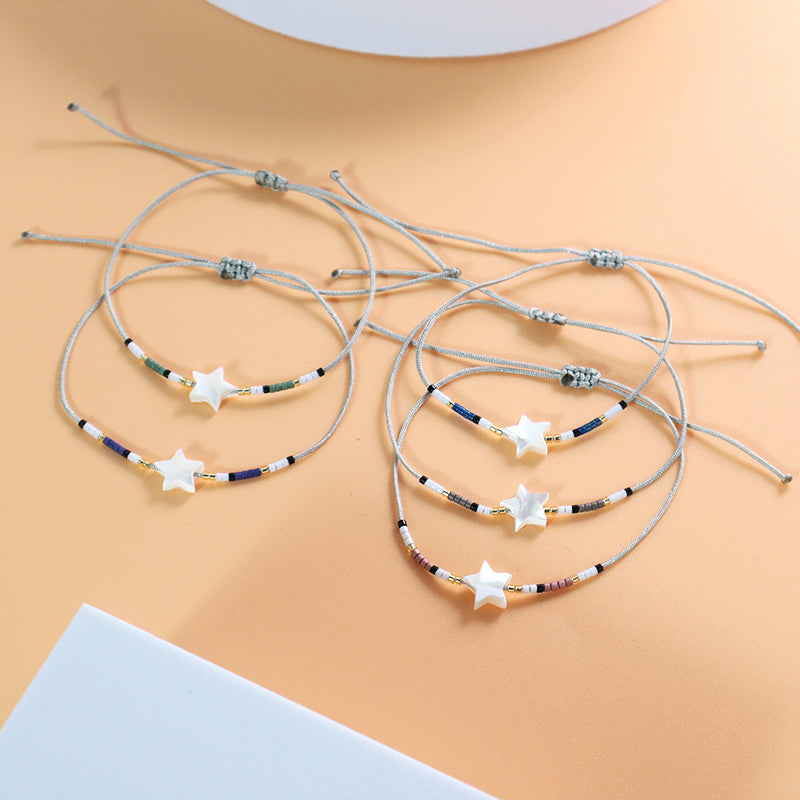 New Arrival Wholesale Fashion Jewelry Handmade Custom Adjustable Braided Woven Macrame Shell Star Charm Miyuki Beads Bracelet