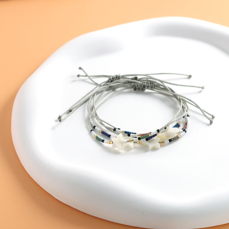 New Arrival Wholesale Fashion Jewelry Handmade Custom Adjustable Braided Woven Macrame Shell Star Charm Miyuki Beads Bracelet