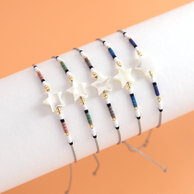 New Arrival Wholesale Fashion Jewelry Handmade Custom Adjustable Braided Woven Macrame Shell Star Charm Miyuki Beads Bracelet
