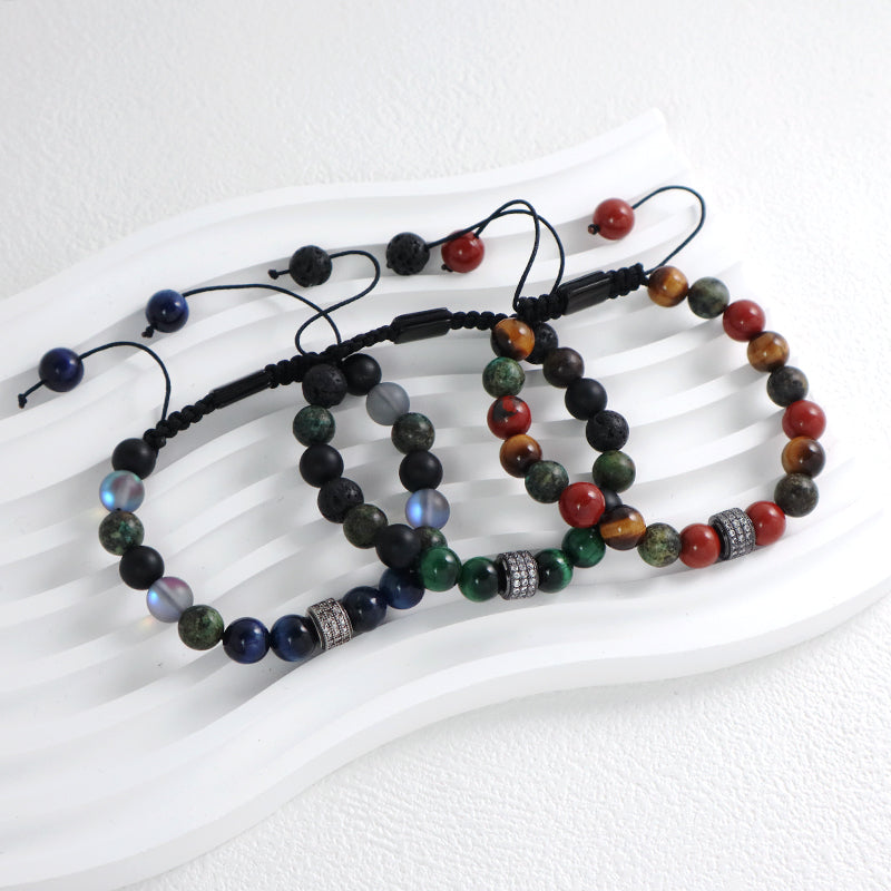 Fashionable Jewelry Wholesale Customized Ajustable CZ Handmade 8mm Stone Beads Natural Stone Woven Macrame Knots Bracelet