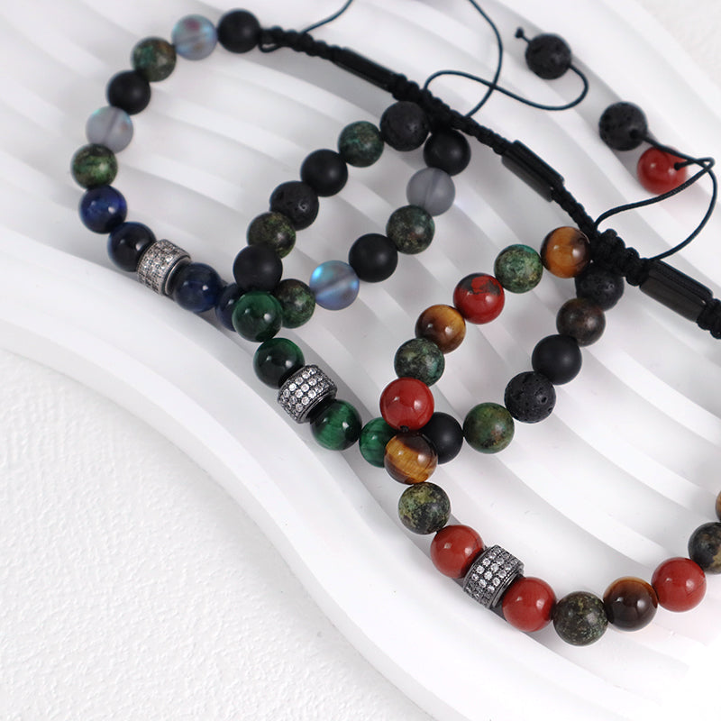 Fashionable Jewelry Wholesale Customized Ajustable CZ Handmade 8mm Stone Beads Natural Stone Woven Macrame Knots Bracelet