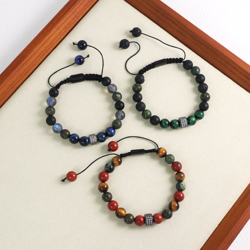 Fashionable Jewelry Wholesale Customized Ajustable CZ Handmade 8mm Stone Beads Natural Stone Woven Macrame Knots Bracelet
