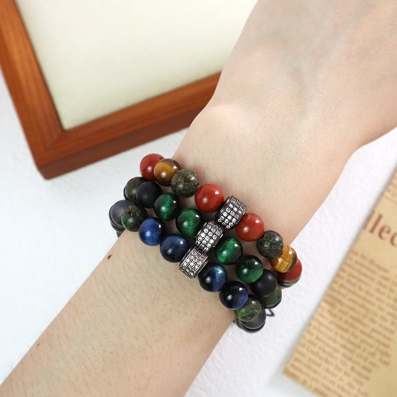 Fashionable Jewelry Wholesale Customized Ajustable CZ Handmade 8mm Stone Beads Natural Stone Woven Macrame Knots Bracelet