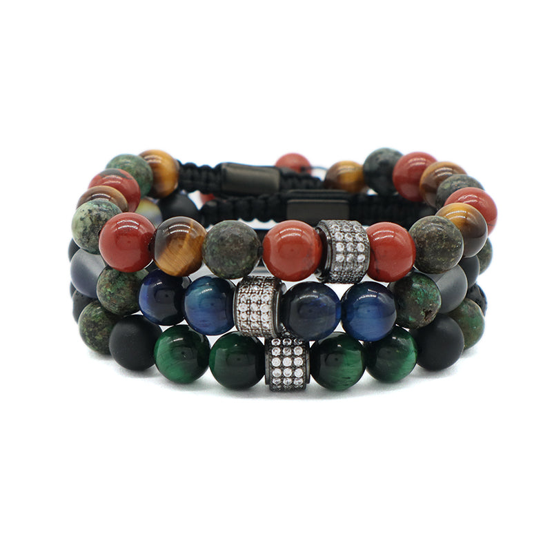 Fashionable Jewelry Wholesale Customized Ajustable CZ Handmade 8mm Stone Beads Natural Stone Woven Macrame Knots Bracelet