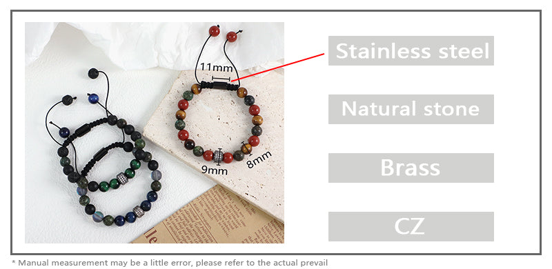 Fashionable Jewelry Wholesale Customized Ajustable CZ Handmade 8mm Stone Beads Natural Stone Woven Macrame Knots Bracelet