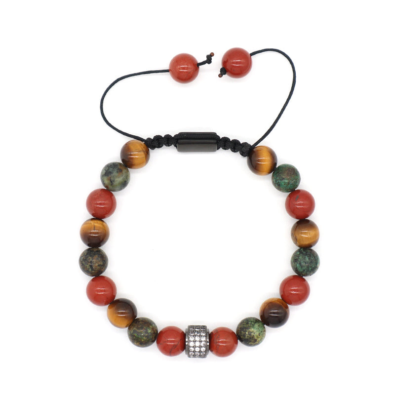 Fashionable Jewelry Wholesale Customized Ajustable CZ Handmade 8mm Stone Beads Natural Stone Woven Macrame Knots Bracelet