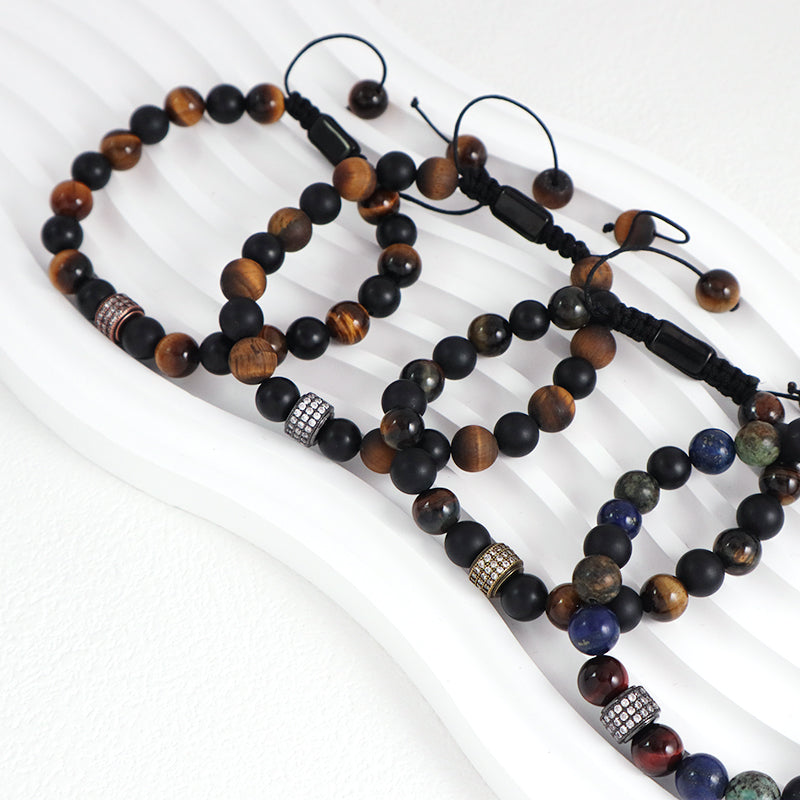 Ajustable Handmade Wholesale Custom Fashion Jewelry CZ 8mm Stone Beads Natural Stone Woven Macrame Knots Bracelet For Men Women