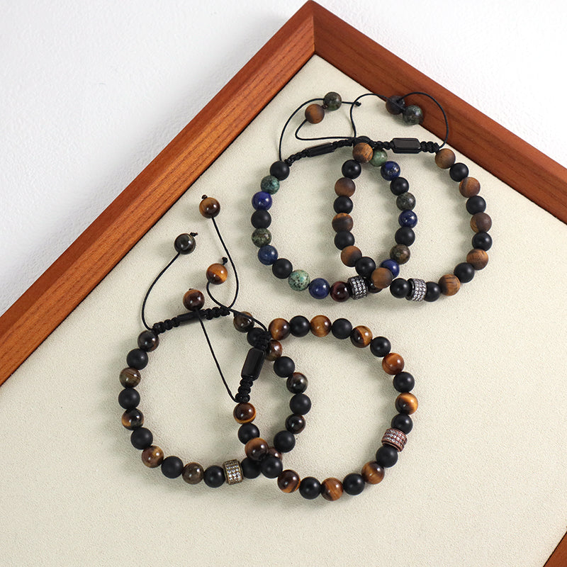 Ajustable Handmade Wholesale Custom Fashion Jewelry CZ 8mm Stone Beads Natural Stone Woven Macrame Knots Bracelet For Men Women