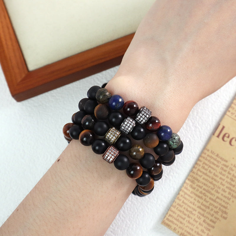 Ajustable Handmade Wholesale Custom Fashion Jewelry CZ 8mm Stone Beads Natural Stone Woven Macrame Knots Bracelet For Men Women