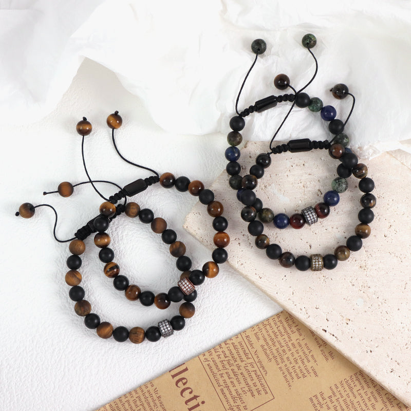 Ajustable Handmade Wholesale Custom Fashion Jewelry CZ 8mm Stone Beads Natural Stone Woven Macrame Knots Bracelet For Men Women