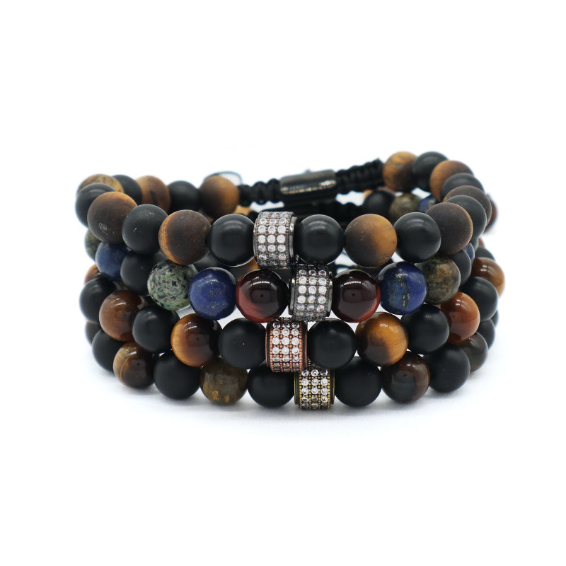 Ajustable Handmade Wholesale Custom Fashion Jewelry CZ 8mm Stone Beads Natural Stone Woven Macrame Knots Bracelet For Men Women