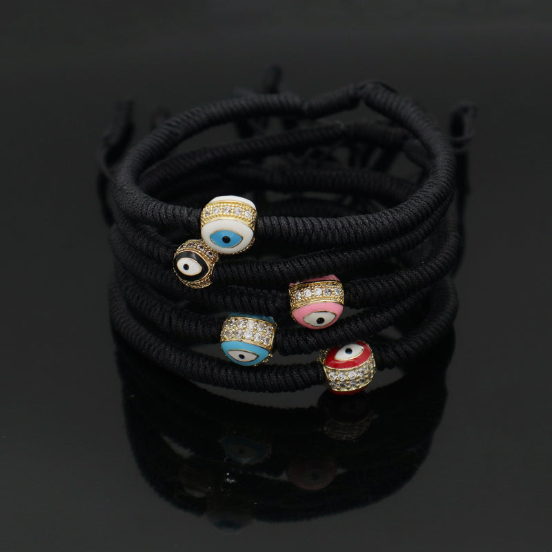 OEM Custom Handmade Wholesale Eye Charm Jewelry Black Rope Woven Braided Macrame Ajustable Gold Plated Enamel Evil Eyes Bracelet
