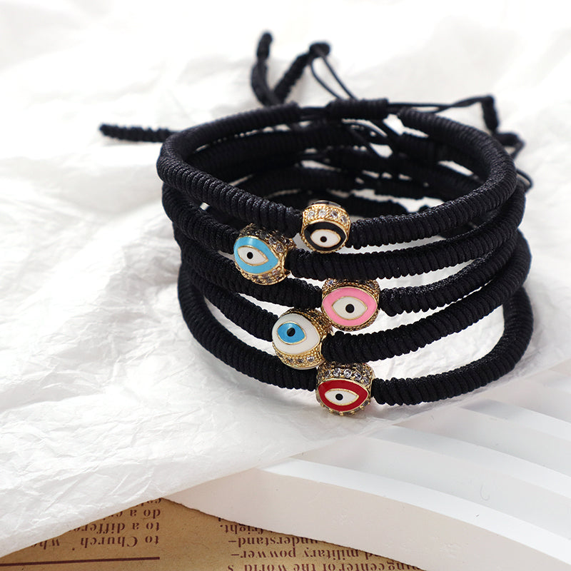 OEM Custom Handmade Wholesale Eye Charm Jewelry Black Rope Woven Braided Macrame Ajustable Gold Plated Enamel Evil Eyes Bracelet