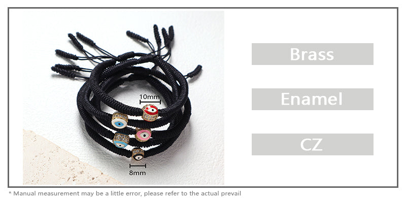 OEM Custom Handmade Wholesale Eye Charm Jewelry Black Rope Woven Braided Macrame Ajustable Gold Plated Enamel Evil Eyes Bracelet